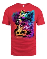 Tropical Dog Tee - Neon Sunset T-Shirt - red t-shirt on white background