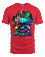 Neon Skull Tee - Vibrant Skulls T-Shirt - red t-shirt on white background