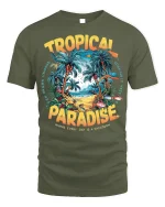 Tropical Paradise Tee - Beach Vacation T-Shirt - military green t-shirt on white background