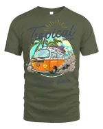 Tropical Wave Time Tee - Surf Van T-Shirt - military green t-shirt on white background