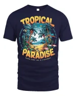 Tropical Paradise Tee - Beach Vacation T-Shirt - navy t-shirt on white background