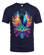 Rainbow Peacock Tee - Vibrant Bird T-Shirt - navy t-shirt on white background