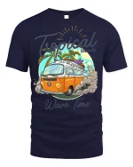 Tropical Wave Time Tee - Surf Van T-Shirt - navy t-shirt on white background