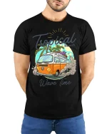 Tropical Wave Time Tee - Surf Van T-Shirt - model wearing black shirt, hands behind back