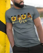 Sunflower Mama Tee - Love Mom T-Shirt - model in grey shirt leaning against column