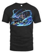 Aqua Dragon Rider T-Shirt - Fantasy Beast Tee - black t-shirt on white background