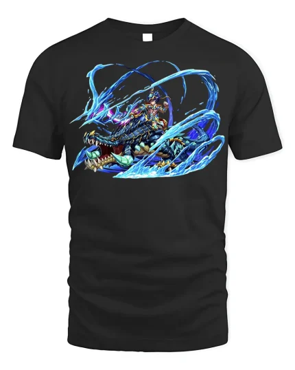 Aqua Dragon Rider T-Shirt - Fantasy Beast Tee - black t-shirt on white background