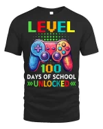Level 100 Days of School Unlocked T-Shirt - black t-shirt on white background