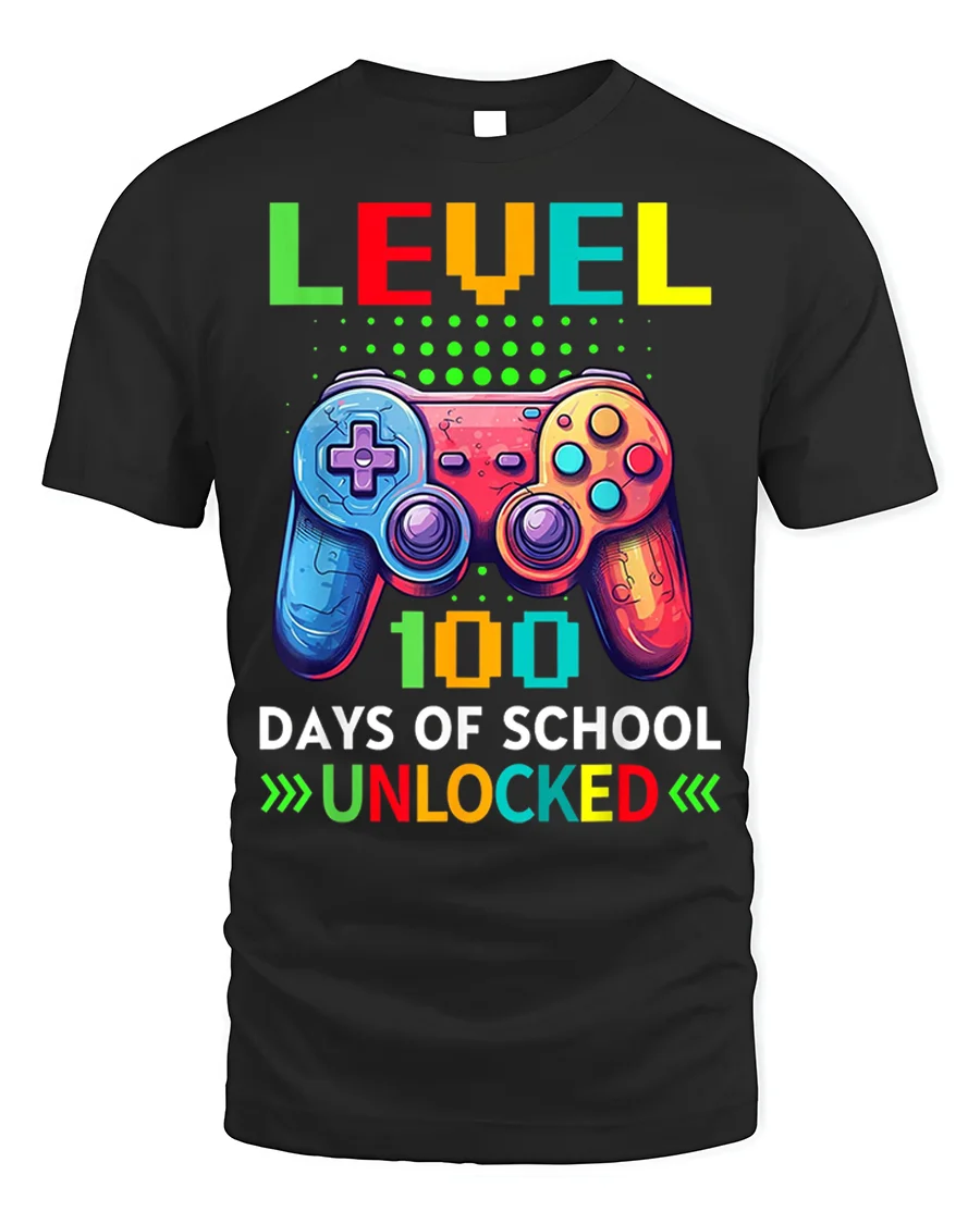 Level 100 Days of School Unlocked T-Shirt - 1 Level 100 Days of School Unlocked T-Shirt - black t-shirt on white background