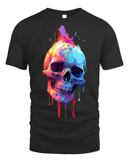 Colorful Dripping Skull T-Shirt - Psychedelic Skull Tee - black t-shirt on white background