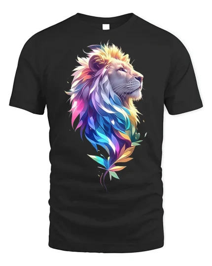 Rainbow Mane Lion T-Shirt - Vibrant Lion King Tee - black t-shirt on white background