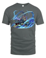 Aqua Dragon Rider T-Shirt - Fantasy Beast Tee - gray t-shirt on white background