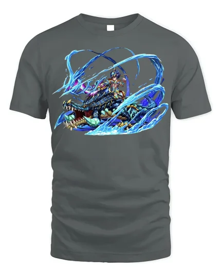 Aqua Dragon Rider T-Shirt - Fantasy Beast Tee - gray t-shirt on white background