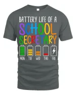 Battery Life of a School Secretary T-Shirt - gray t-shirt on white background