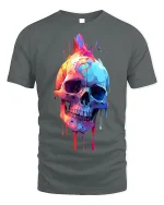Colorful Dripping Skull T-Shirt - Psychedelic Skull Tee - gray t-shirt on white background