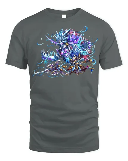 Mythic Dragon and Warrior T-Shirt - Epic Fantasy Tee - gray t-shirt on white background
