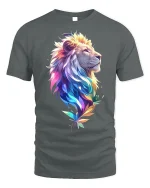 Rainbow Mane Lion T-Shirt - Vibrant Lion King Tee - gray t-shirt on white background