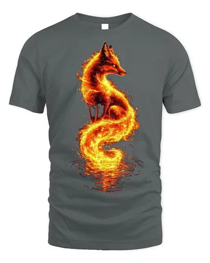 Fiery Fox T-Shirt - Ethereal Fire Spirit Tee - gray t-shirt on white background