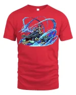 Aqua Dragon Rider T-Shirt - Fantasy Beast Tee - red t-shirt on white background