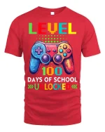 Level 100 Days of School Unlocked T-Shirt - red t-shirt on white background