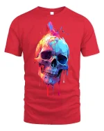 Colorful Dripping Skull T-Shirt - Psychedelic Skull Tee - red t-shirt on white background