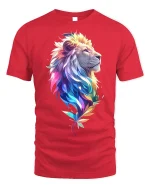 Rainbow Mane Lion T-Shirt - Vibrant Lion King Tee - red t-shirt on white background