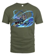 Aqua Dragon Rider T-Shirt - Fantasy Beast Tee - military green t-shirt on white background