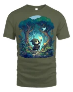 Whimsical Forest Spirit T-Shirt - Mystical Woodland Tee - military green t-shirt on white background