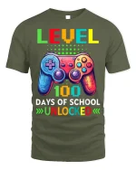 Level 100 Days of School Unlocked T-Shirt - military green t-shirt on white background