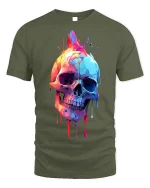 Colorful Dripping Skull T-Shirt - Psychedelic Skull Tee - military green t-shirt on white background