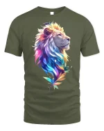 Rainbow Mane Lion T-Shirt - Vibrant Lion King Tee - military green t-shirt on white background
