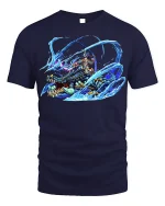 Aqua Dragon Rider T-Shirt - Fantasy Beast Tee - navy t-shirt on white background