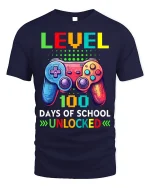Level 100 Days of School Unlocked T-Shirt - navy t-shirt on white background