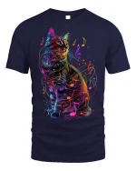 Musical Cat T-Shirt - Neon Music Lover Tee - navy t-shirt on white background