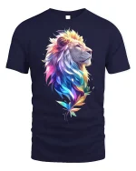 Rainbow Mane Lion T-Shirt - Vibrant Lion King Tee - navy t-shirt on white background