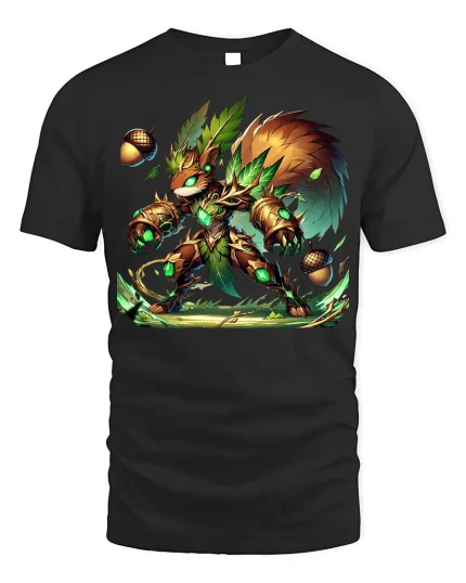 Forest Warrior Squirrel Battle T-shirt for Men - black t-shirt on white background