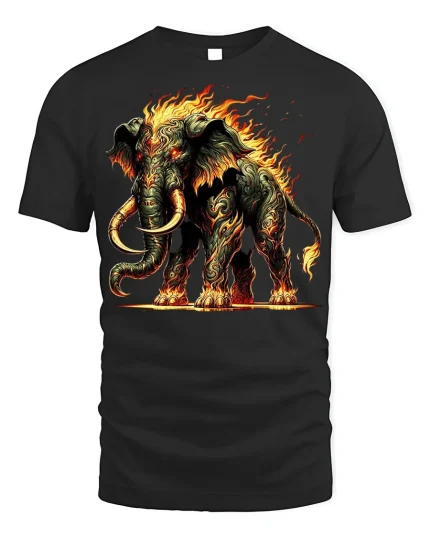 Inferno Mammoth Beast Fire Graphic T-shirt - black t-shirt on white background