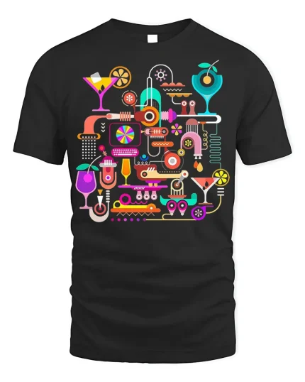 Colorful Cocktail Machine Art T-shirt for Men - black t-shirt on white background