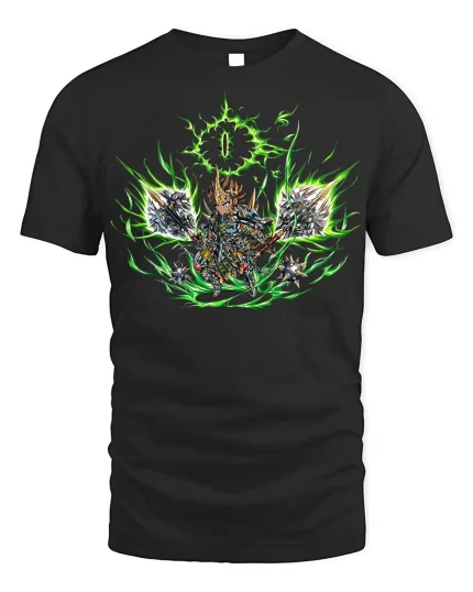 Dark Blade Warrior Green Flame T-shirt - black t-shirt on white background