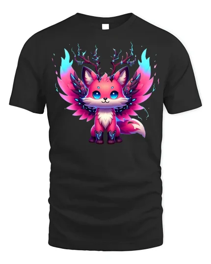 Electric Neon Fox Spirit Graphic T-shirt - black t-shirt on white background