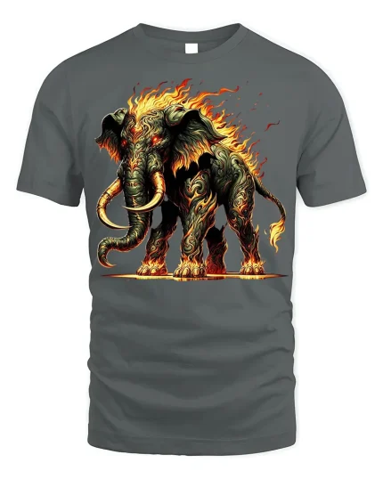 Inferno Mammoth Beast Fire Graphic T-shirt - gray t-shirt on white background