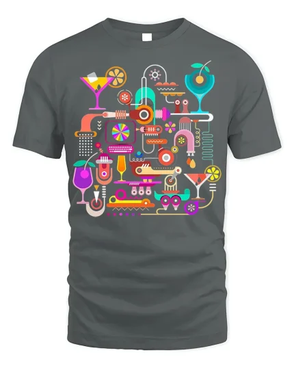 Colorful Cocktail Machine Art T-shirt for Men - gray t-shirt on white background