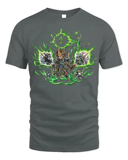 Dark Blade Warrior Green Flame T-shirt - gray t-shirt on white background