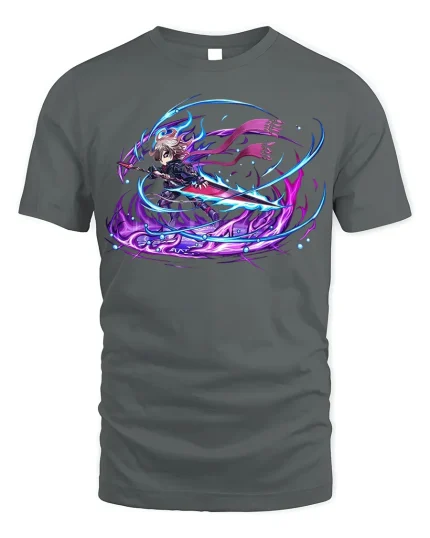 Dark Anime Sword Warrior Graphic T-shirt - gray t-shirt on white background