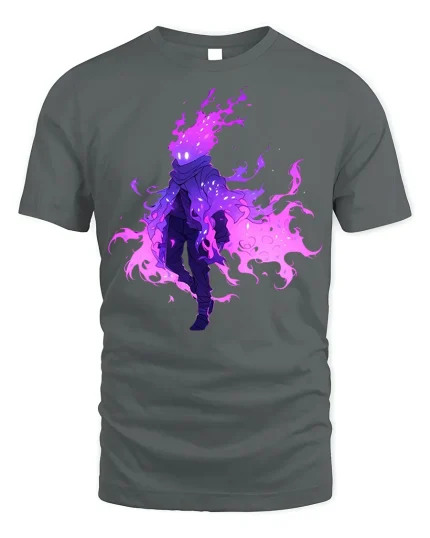 Purple Flame Phantom Spirit Graphic T-shirt - gray t-shirt on white background