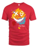 Color Splash Smile Mood Street Art T-shirt - red t-shirt on white background