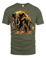Inferno Mammoth Beast Fire Graphic T-shirt - military green t-shirt on white background
