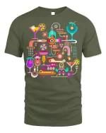 Colorful Cocktail Machine Art T-shirt for Men - military green t-shirt on white background