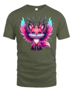 Electric Neon Fox Spirit Graphic T-shirt - military green t-shirt on white background