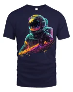 Neon Cosmic Astronaut Galaxy Drip T-shirt - navy t-shirt on white background